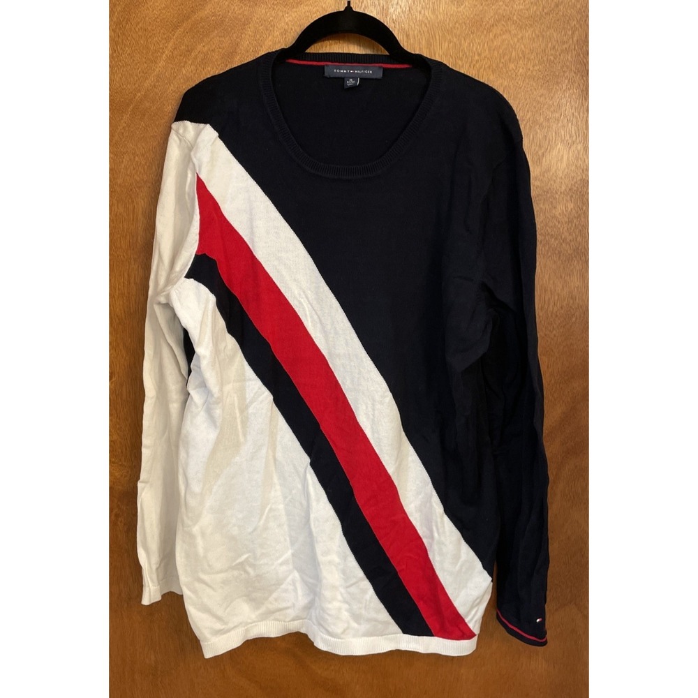 Vintage Tommy Hilfiger Sweater Womens XL Red White Navy Nautical Preppy Classic